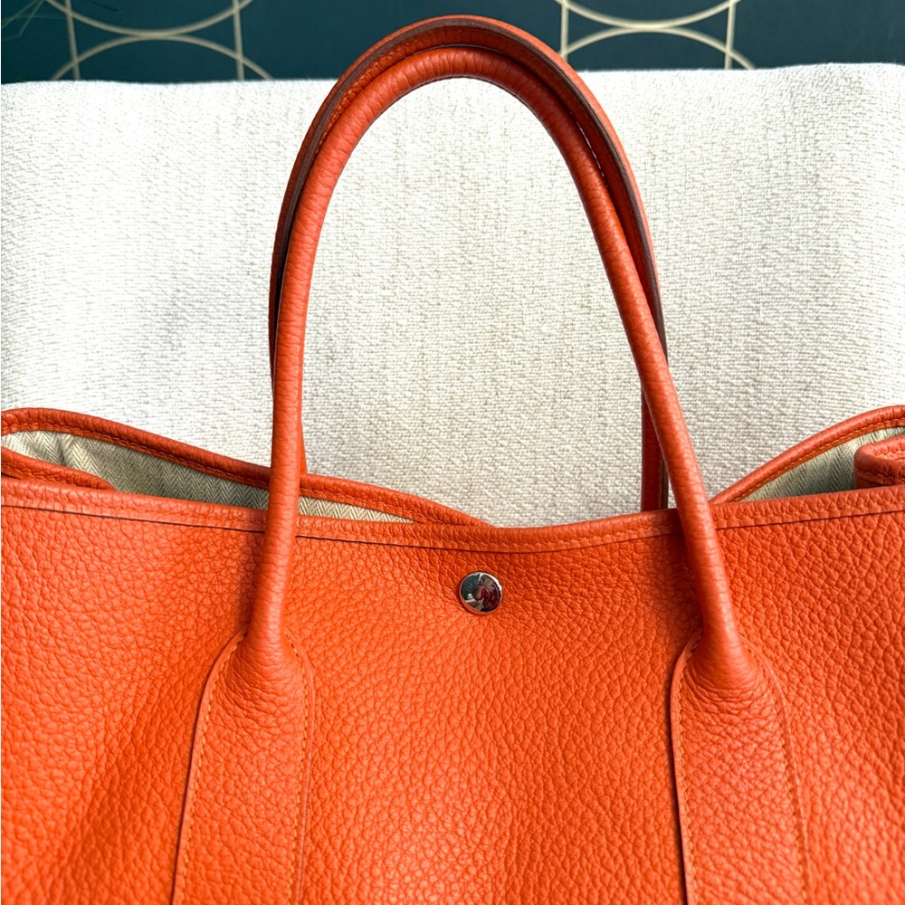 Authentic Hermès Garden Party PM tote bag orange leather - Picture 6 of 16